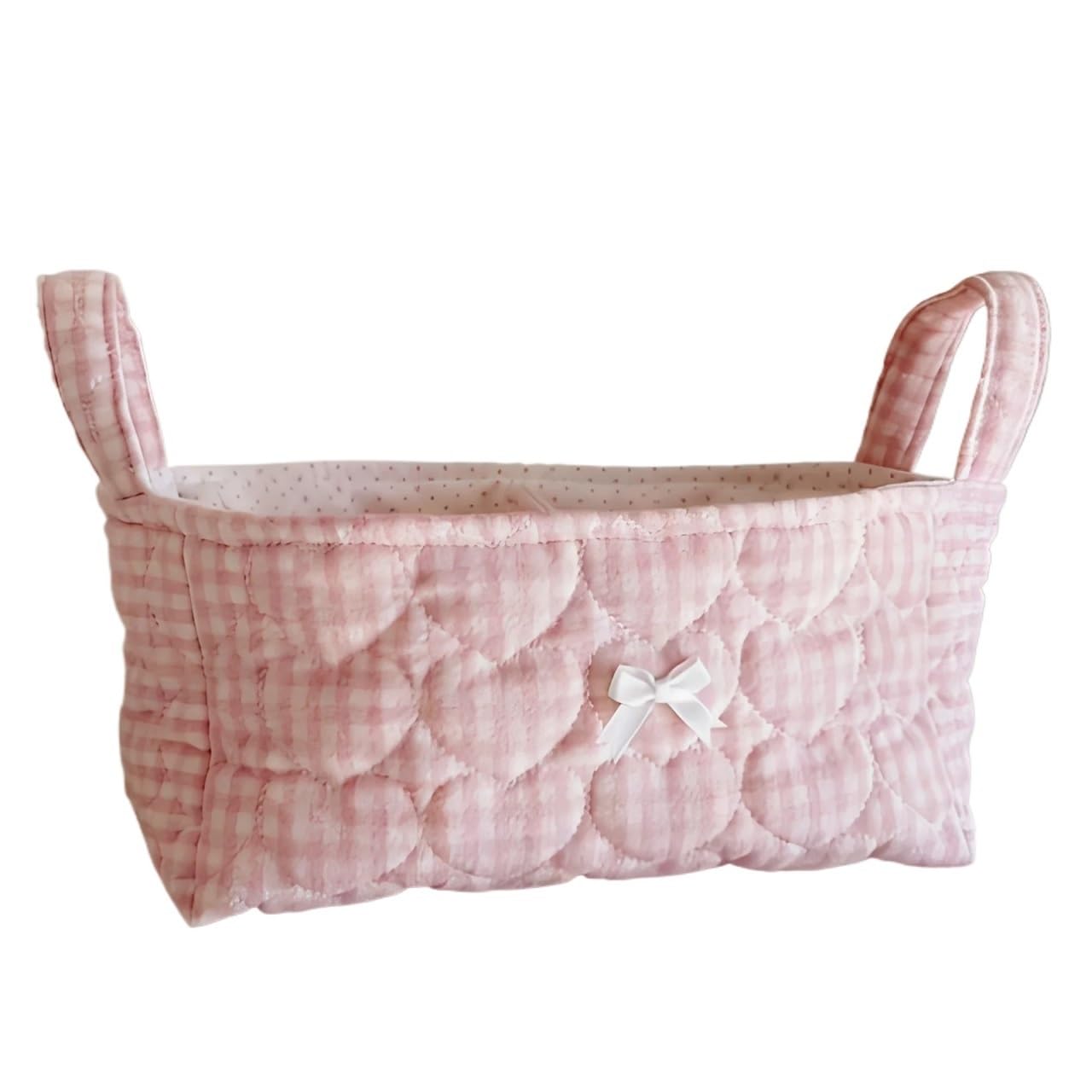 SUBLXPoten Foldable Floral Organizer Bin Small Quilted Storage Basket Floral Bow Desktop Organiser with Partition for Home Travel Countertop Dresser Little Items