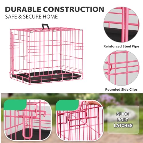 Image of BestPet | Dog Crate | 18 inch | Pink | Foldable Metal Kennel with Single Doors