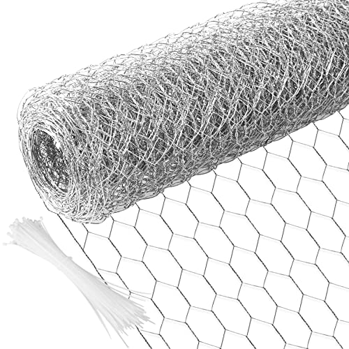 Image of Chicken Wire 15.7 in x 237 in Poultry Wire Netting Hexagonal Galvanized Mesh Garden Fence Barrier for Pet Rabbit Chicken Fencing with 100 Pcs Cable Zip Ties