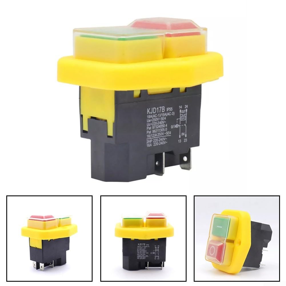 KJD17B AC220V 18A Interruptor de botón magnético impermeable de 4 pines para herramientas de jardinería y herramientas eléctricas industriales