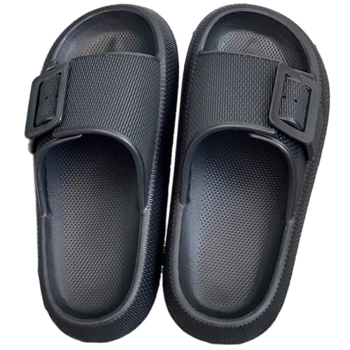 Buckle Rubber Arch Support Pillow Slippers Comfy Cloud Slippers Thick Sole EVA Soft Cushion Slides Open Toe Quick Drying Spa Bath Pool House Casual Shower Sandals Indoor Outdoor,Black 35-363