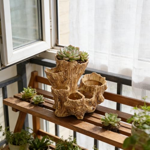 Jardinière de souche d'arbre en résine à 6 compartiments - 8