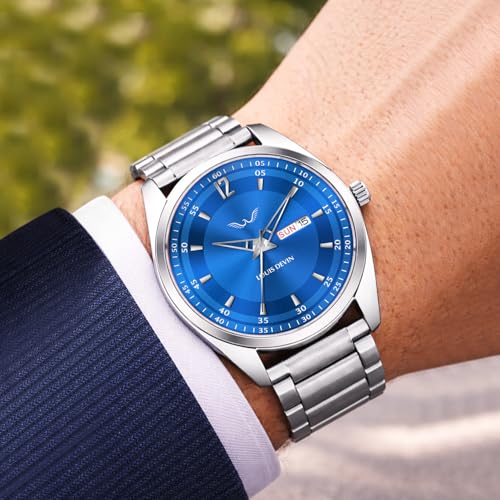 Image of LOUIS DEVIN Stainless Steel Chain Analog Wrist Watch for Men with Day and Date Display (Black /Blue /Brown /Silver Dial) | LD-GR405-CH