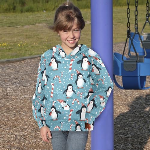 Kids Hoodies Sweaters Christmas Xmas Penguin Hooded Sweatshirts with Big Pockets for Boys Girls B04004324
