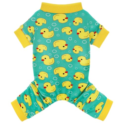 Paiaite Dog Pajamas Onesie: Comfortable Four-Legged Apparel for Small, Medium, & Large Dogs, Polyester Material for Comfort, Wrinkle Resistance, Moisture Wicking, and Stretchiness Yellow Duck S