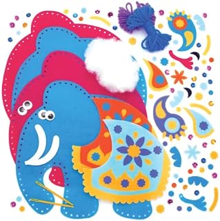 Baker Ross AW989 Ambari Elephant Cushion Sewing Kits, Arts and Crafts for Kids (Pack of 2), Assorted