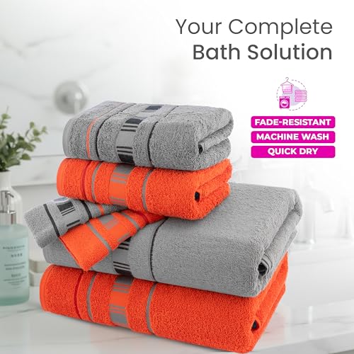 Image of Casa Copenhagen, Germany Design - X Line Super Soft Collection 100% Cotton 6 Piece Towel Set, Includes 2 Bath Towels 2 Hand Towels 2 Washcloths - Grey & Red