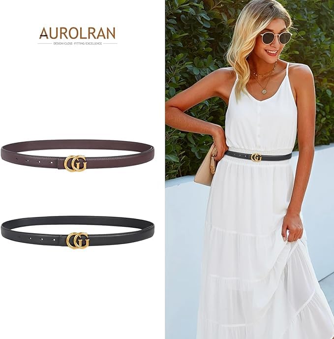 Image of Aurolran Women's Leather Belt with Buckle - Ideal for Dresses, Jeans, and Coats
