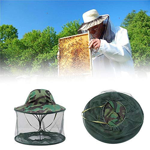 SIRIGOGO Anti-bee Mosquito Cap, Net Cap Sunscreen Camouflage Cap Shawl Beekeeping Beekeeper Anti-Mosquito Bee Bug Insect Fly Mask Cap Hat with Head Net Mesh Face Protection Outdoor Fishing Equipment