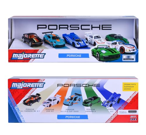 Image of Majorette Porsche 5 Pieces Gift Pack | Die-cast 7.5cm Metal Toy Cars Set | Officially Licensed Models | 5 Models with 2 Exclusives | Toy Cars for Collectors and Children from Ages 3+
