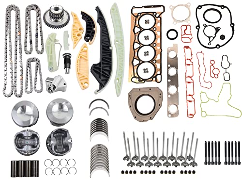 GELUOXI 23mm Engine Pistons Valves Timing Chain Kit Replacement for 2009-2015 Audi A4 Q5 TT VW Jetta Golf GTI Passat CC 2.0T 06H109469T 06H109469AD 06D109601M 06D109611H 06H107065DM