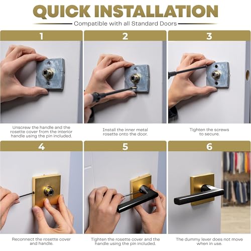 Image of Mega Handles Prime Dummy Lever, Door Handle for Closet or French Doors, Single Side Door Levers, Fits All Standard Door Sizes, Covered Screws Included - Satin Brass /Matte Black (2 Pack) 5 inch