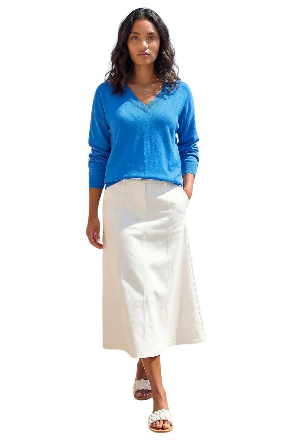 Roman Women's Blue V-Neck Stretch Jumper In Size 14