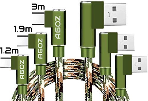 Agoz 3pack USB C Charging Cable 4/6/10ft 90 Degree Right Angle Type C