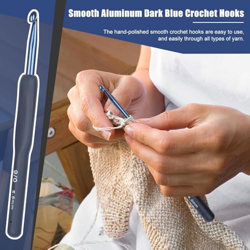 Image of VIRADHAM Crochet Kit for Beginners - 9 PCS Ergonomic Crochet Hooks Set with Yarn Balls, Stitch Markers, Plastic Needles, Scissors & Knitting Accessories for DIY Craft Projects (Black Hook+Yarn Set)