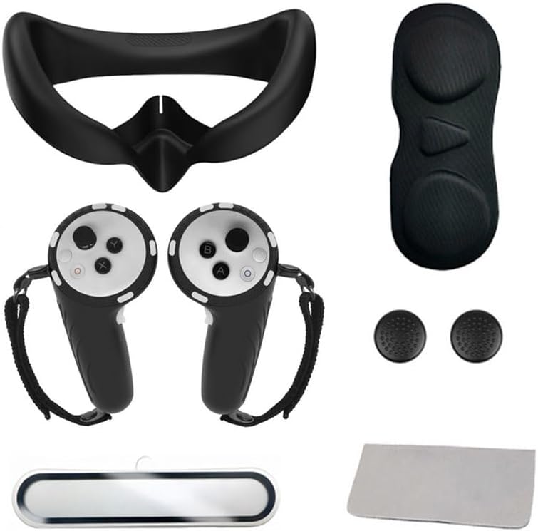 Silicone Cover Set for PICO 4 Ultra，6-Piece Set Includes: Silicone Mask Handle Cover Alloy Lens Film Dustproof Eyecup Rocker Cap Dust Free Cloth for Easy Installation (Black)