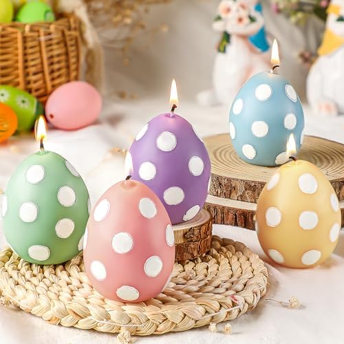 Conelist 5 Pcs Easter Eggs Candle Colorful Burning Spring Egg Sha...