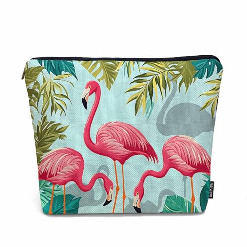 Kalygon Women Makeup Organizer Bag Flamingo Tropical Palms
