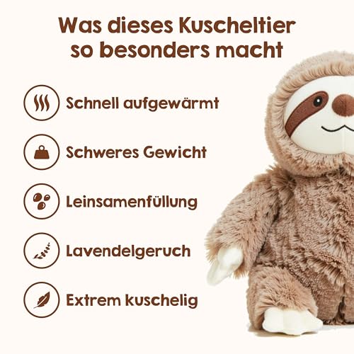 Edubini Gewichtskuscheltier für Kinder [EXTRA SCHWER] - Faultier Kuscheltier als Einschlafhilfe bei Reizüberflutung (inkl. 800g WÄRMEKISSEN) - Plüschtier, Wärmetier, Weighted Stuffed Animal