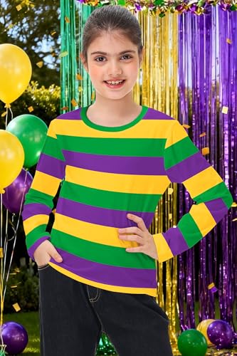 Image of Remimi Kids Striped Shirts Long Sleeve Boys Girls Crew Neck Holiday Tshirts 3-14 Years