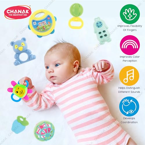 Image of Chanak Silicone;Plastic Baby Kinder Rattle Set for 0-6 Months Old Baby, Non-Toxic, 100% Bpa Free, Infant Grab, Spin & Shake Rattles, Colorful Rattles with 8 Pcs, Bis Approved, Multi,Multicolor