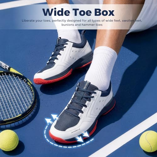 Image of FitVille Men's Wide Pickleball Shoes Non-Slip Court Tennis Sneakers for Men | TPU Torsion Stability, Archcore Energy Return Insole, Wide Toe Box, EVA Cushion, Breathable Mesh, Ankle Support for All Court