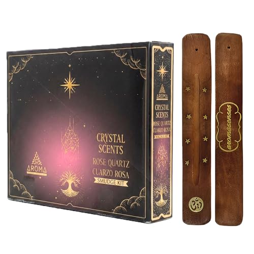 Aromasenses | Incienso Aroma Crystal Cuarzo Rosa + 1 Tablilla Aromasenses | Minerales Esotéricos | Caja Completa de 12 Cajetillas de Incienso + 12 Cajitas con Minerales Cuarzo Rosa | Purificación
