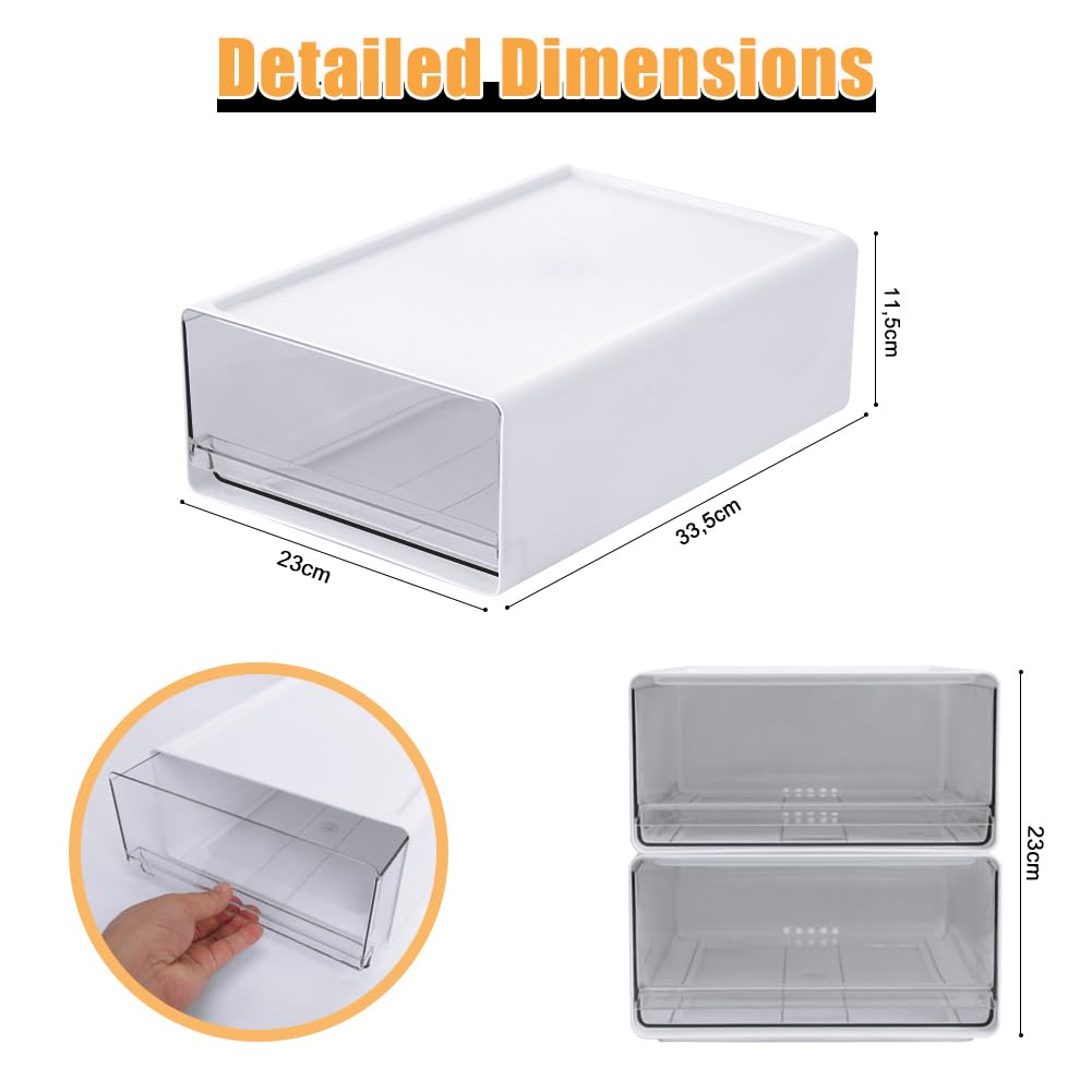 2 cassetti da scrivania, formato A4, organizer da ufficio, in plastica | Con cassetti impilabili, contenitore grande con cassetto per cancelleria e altri accessori da ufficio, bianco trasparente