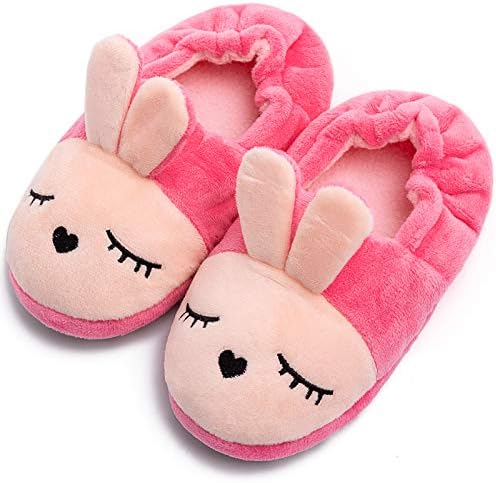 Toddler Boys Girls Cute Slippers Unicorn Fluffy Fuzzy Winter Warm Slippers Cartoon Animal Plush Indoor House Slip-on Shoes (Pink Rabbit, Numeric_6)