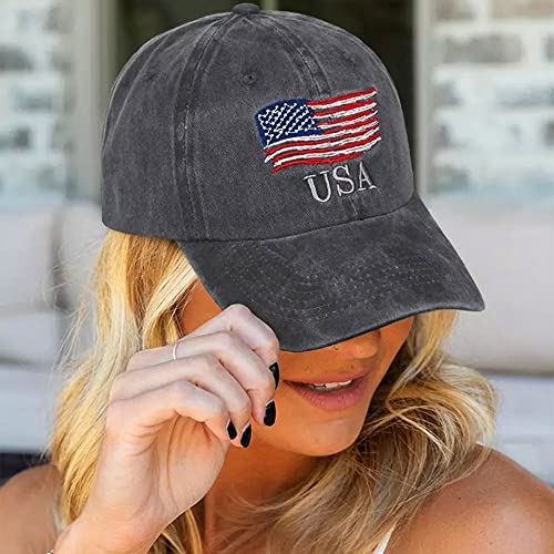 Image of IZUS Men's USA-Flag-Embroidered Baseball-Cap Washed-Cotton Dad-Tracker-Hat American-Independence-Day