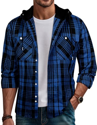 PJ PAUL JONES Men's Flannel Shirt Plaid Hoodie Casual Shirt Long Sleeve Lightweight Shirt Jackets