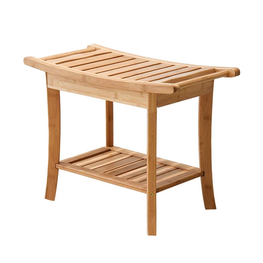 Sgabello Da Bagno In Bamb&ugrave; - Piedi Naturali E Ripiano Nero Per Casa