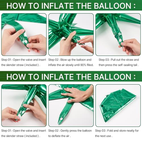 Image of PartyWoo Green Star Spike Balloons 6pcs Explosion Foil Mylar Balloons | 27 22 Inch for Birthday Baby Shower Wedding Graduation Woodland Dinosaur Jungle Theme Bridal Shower Party Decorations