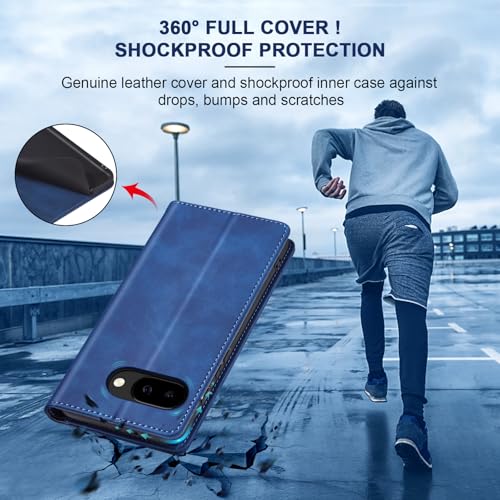 Image of Jasonyu Flip Wallet Case for Google Pixel 9A,Leather Magnetic Folio Cover with Card Holder,Kickstand - TPU Shockproof Durable Protective Phone Case,Blue