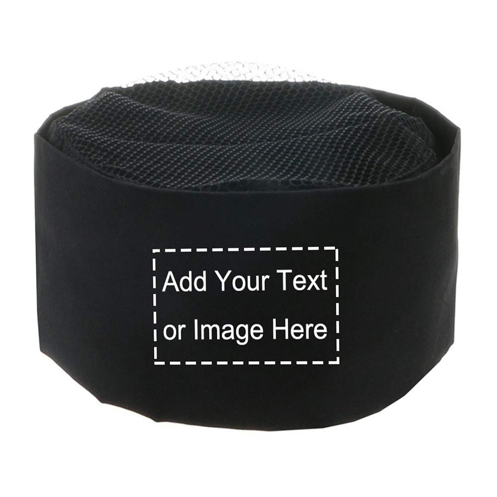 Personalized Custom Chefs Hat Breathable Mesh Top Skull Cap Baker Kitchen Cooking Chef Cap (Black)