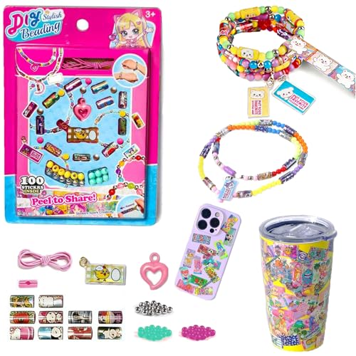 STERIX Kids Sticky Rolls Wearable Shared Sticker Jewelry Set Includes 100 reusable mini stickers and 1 random Tags;DIY bracelet & necklace gift set suitable for children aged 5 and above