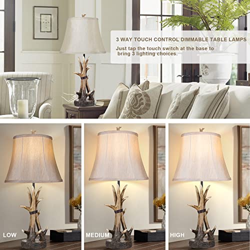 Rustic-Table-Lamps-for-Living-Room-Set-of-2-Farmhouse-Antler-Western-Bedside-Lamp-for-Bedroom-with-2-USB-Charging-Port-3-Way-Dimmable-Resin-Nightstand-Lamps-with-Shade-Decor-LED-Bulbs-Included Rustic Table Lamps for Living Room Set of 2 Farmhouse Antler Western Bedside Lamp for Bedroom with 2 USB Charging Port 3 Way Dimmable Resin Nightstand Lamps with Shade Decor LED Bulbs Included