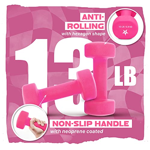 Image of Yes4All Neoprene Coated Dumbbell Hand Weight Sets of 2 - Multiple Weight Options with 15 Colors, Anti-roll, Anti-Slip, Hexagon Shape