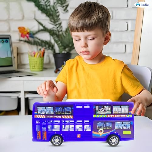 Image of FunBlast Double Decker Bus Toy for Kids - Pull Back Vehicle Toy, Push & Go Toy Bus for Boys & Girls Age 3+, Fun Birthday Gift for Kids (Blue)