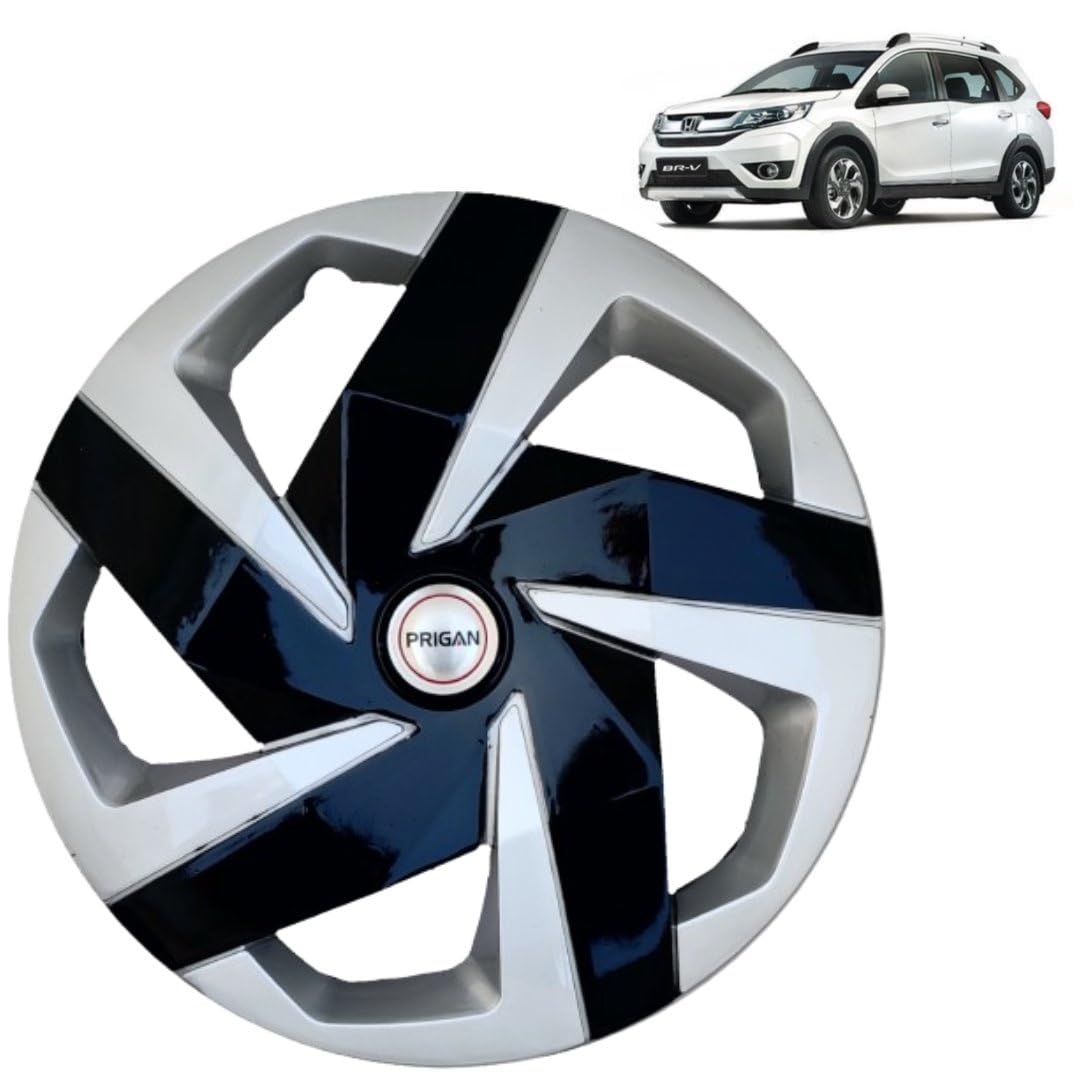 Prigan Wheel Cover for BRV Silver Black Wheel Cover 16" for BRV (Set of 4 Pcs) (Press Fitting) Model Name- Magnite DC 16