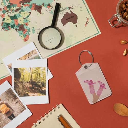Pink Western Luggage Tag, Preppy Cowgirl Boots Luggage Tags for Suitcases, Cowgirl Gifts, Western Gifts for Women, Privacy Protection PU Leather Travel Name Tags Identifiers for Luggage3