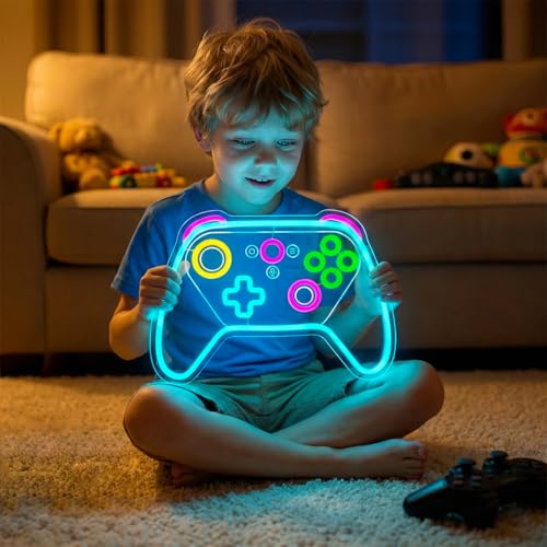 Image of Gamer Neon Sign,Game Controller LED Sign for Gaming Room Decor,USB Powered Dimmable Neon Sign for Gamer Room,Game Neon Sign for Teen Boy Room Decor,Gaming Wall Decor,Gamer Gifts for Boys,Kids