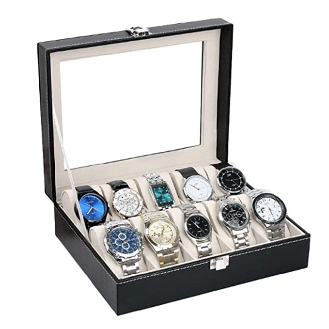 Mezzotek PU Leather 10 Slots Wrist Watch Display Box Storage Holder Organizer Watch Case Jewelry Dispay Watch Box (Black, 20 x 25 x 8 cm) (B0BTNTWDRK) Amazon Price History, Amazon Price Tracker