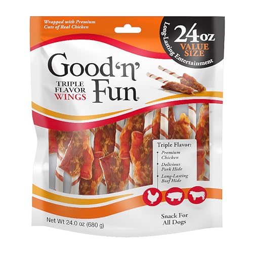 GOOD N FUN Wings Long-Lasting Dog Treat with Real Proteins Premium Chicken and Beef Hide Supports Dental Health Mental Stimulation 24 oz
