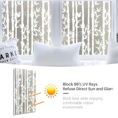 Image of COLORMATE Premium Vinyl Stained Frosted Window Glass Film (12x60 Inch) - Self-Adhesive Wallpaper Sticker Opaque Tint Cling for Window Glass Privacy Cover, Door, Office, Home.| Anti-UV. White Bamboo