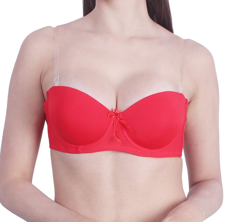 Image of Women's Balconette Bra Transparent Strapless Backless Invisible Clear Back Underwire Pushup Padded Bra Cups Demi