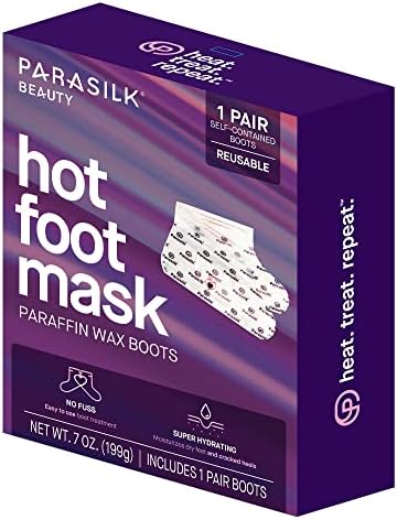 Parasilk Beauty Hot Foot Mask – 1 Pair Self Contained Paraffin Wax Boots for Intensive Hydration. Infused with Coconut Oil, Argan Oil, Marula Oil, and Vitamin E. One Size Fits Most