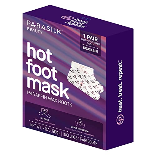 Parasilk Beauty Hot Foot Mask – 1 Pair Self Contained Paraffin Wax Boots for Intensive Hydration. Infused with Coconut Oil, Argan Oil, Marula Oil, and Vitamin E. One Size Fits Most