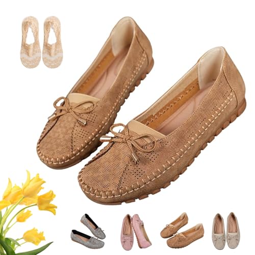 Curvahouse Orthopedic Shoes, Curvahouse Orthopedic Leather Shoes Lightweight Anti-Slip Women, Bow Loafer Slip-On Breathable Sandals