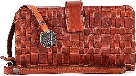 7 Inch Cognac Genuine Leather Wallets for Women, Small Wallet for Women Zipper Coin Purse Credit Card Holder with Strap-image-8